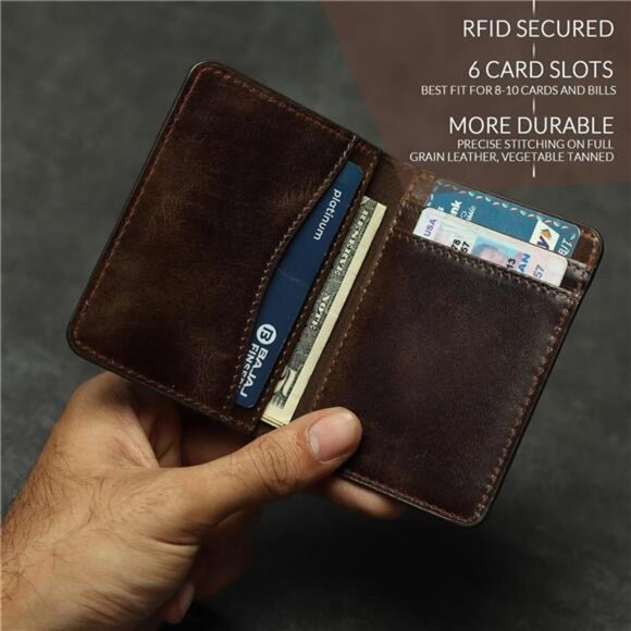 Leather Credit Card Holder Wallet for Men and Women, Thin Bifold RFID - Picture 2 of 8